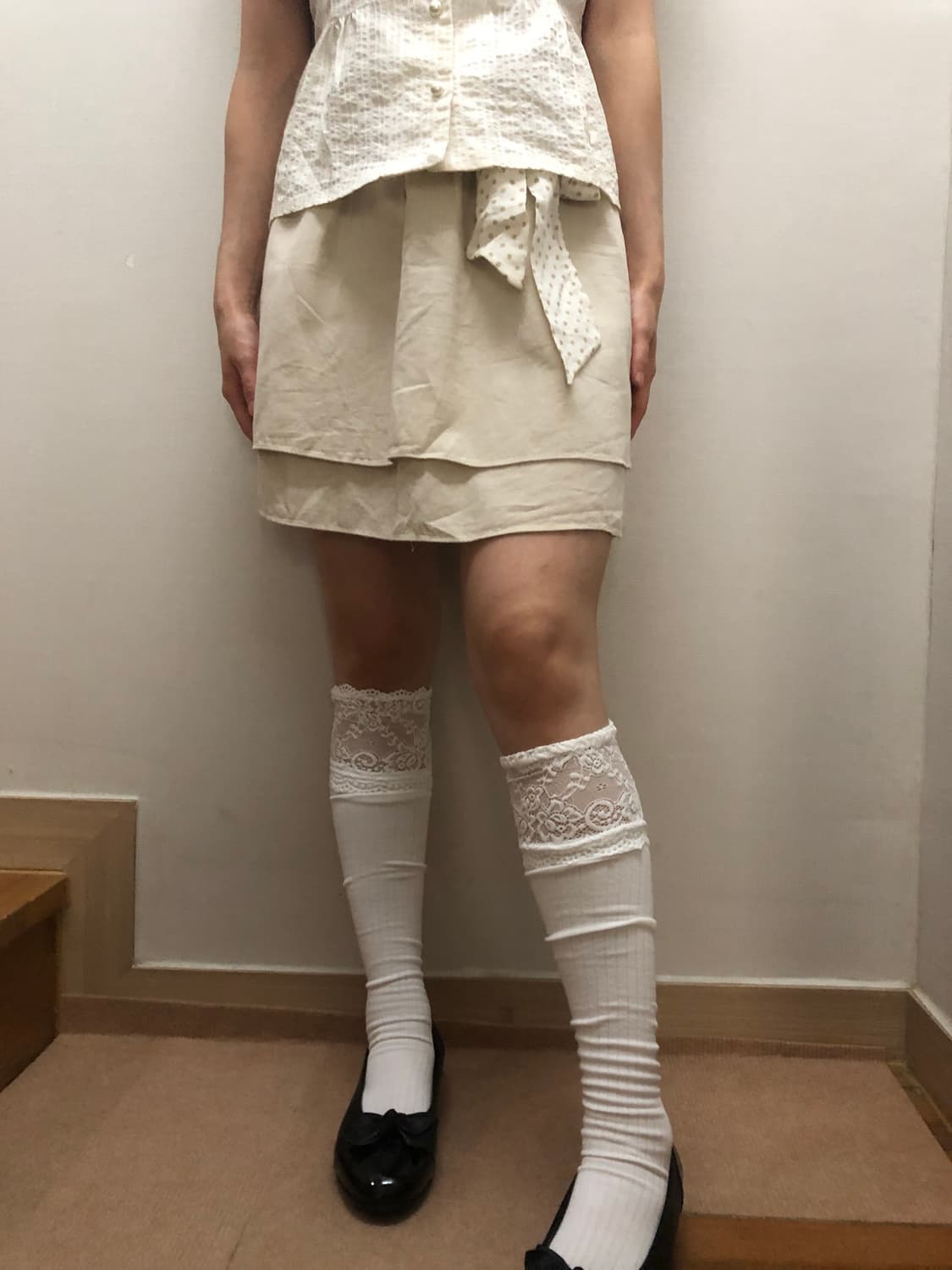 빈티지 베이지 프릴 미니 스커트 상품이미지5