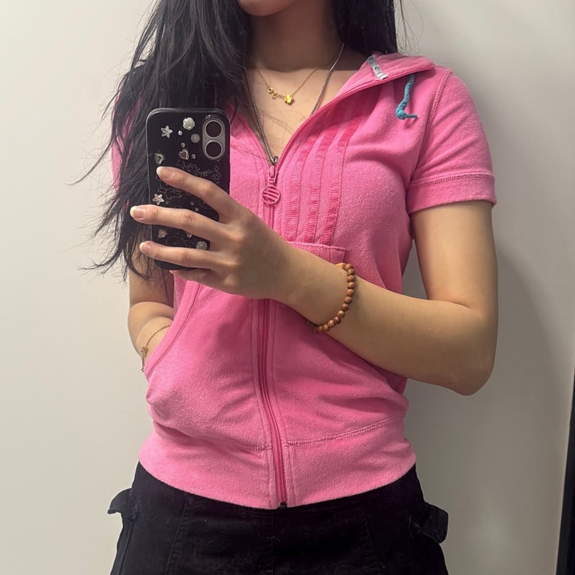 Adisas 네오라벨 트랙 스포티 핫핑크 반팔 후드집업 상품이미지2