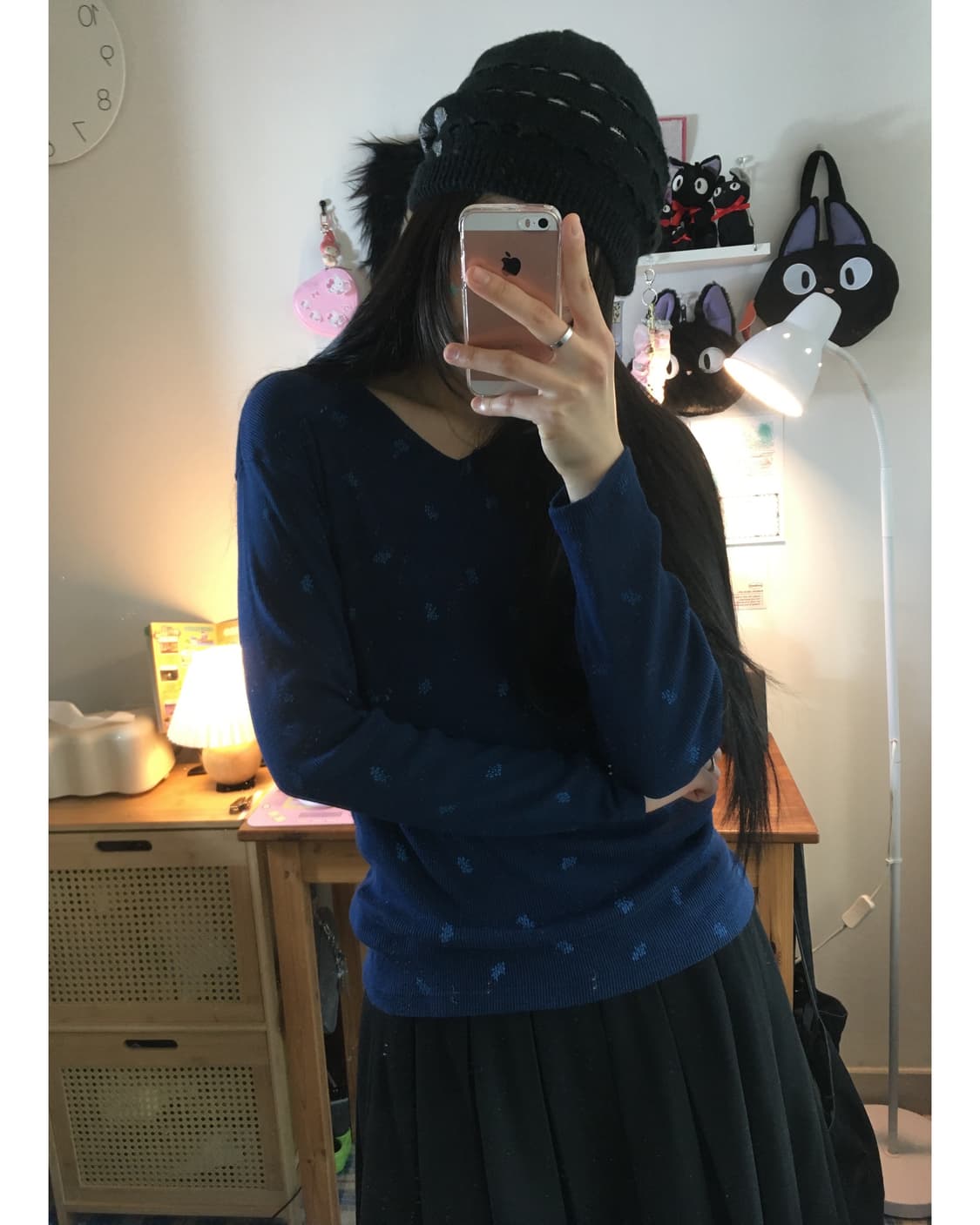 vintage flower pattern long sleeve navy 상품이미지3