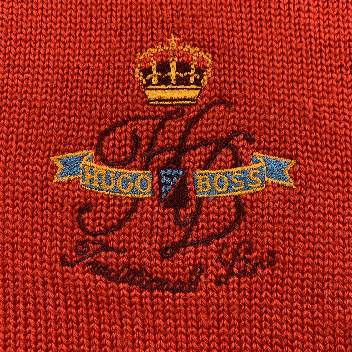 80-90s 휴고 보스 자수로고 퓨어 울 니트 오렌지 상품이미지3