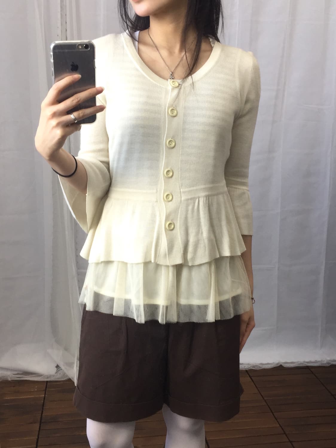 Jpn Cream Peplum Knit Cardigan 상품이미지3