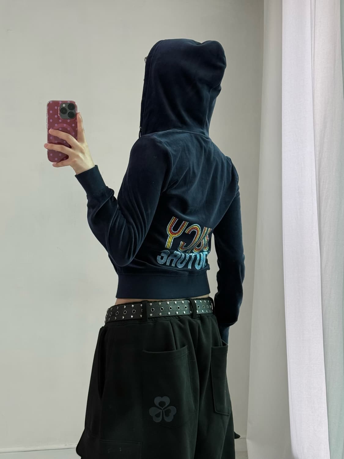 쥬씨 꾸뛰르 네이비 벨벳 후드집업 상품이미지3