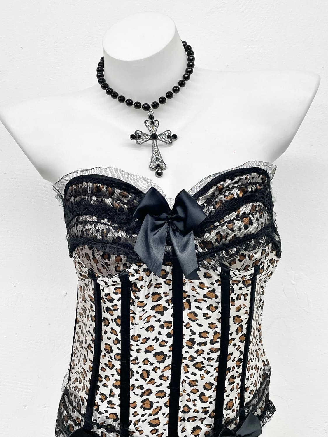 갸루 호피 리본 코르셋 상품이미지2