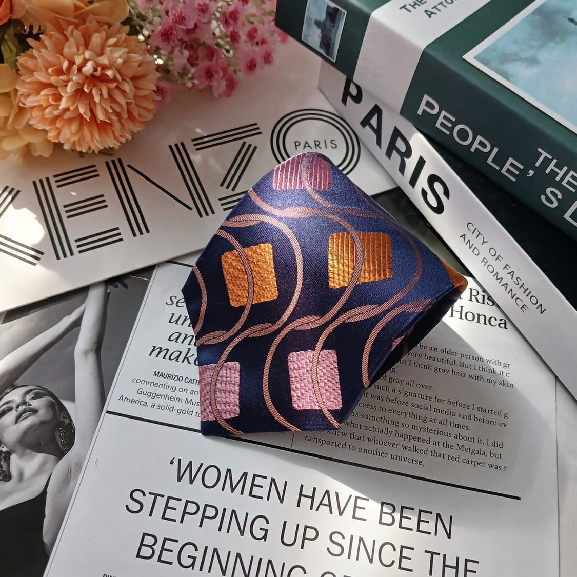 겐조 실크 네이비 자카드 패턴 넥타이 9.5cm A+~A등급 E853
 상품이미지4