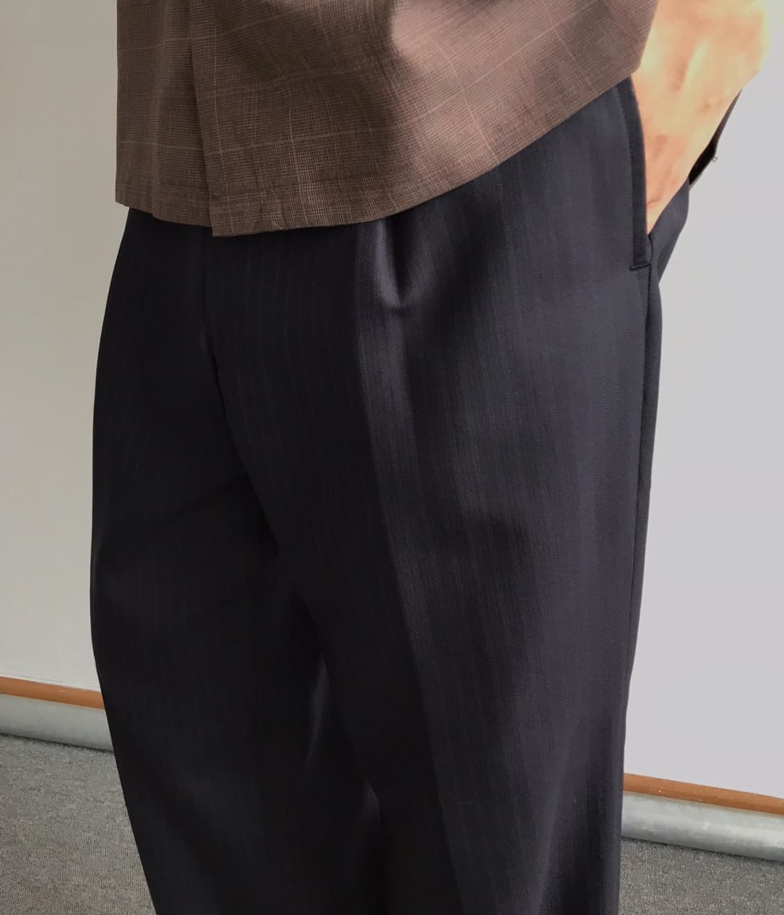 일본 빈티지 다크 네이비 원 턱 스트라이프 울 슬랙스 상품이미지3