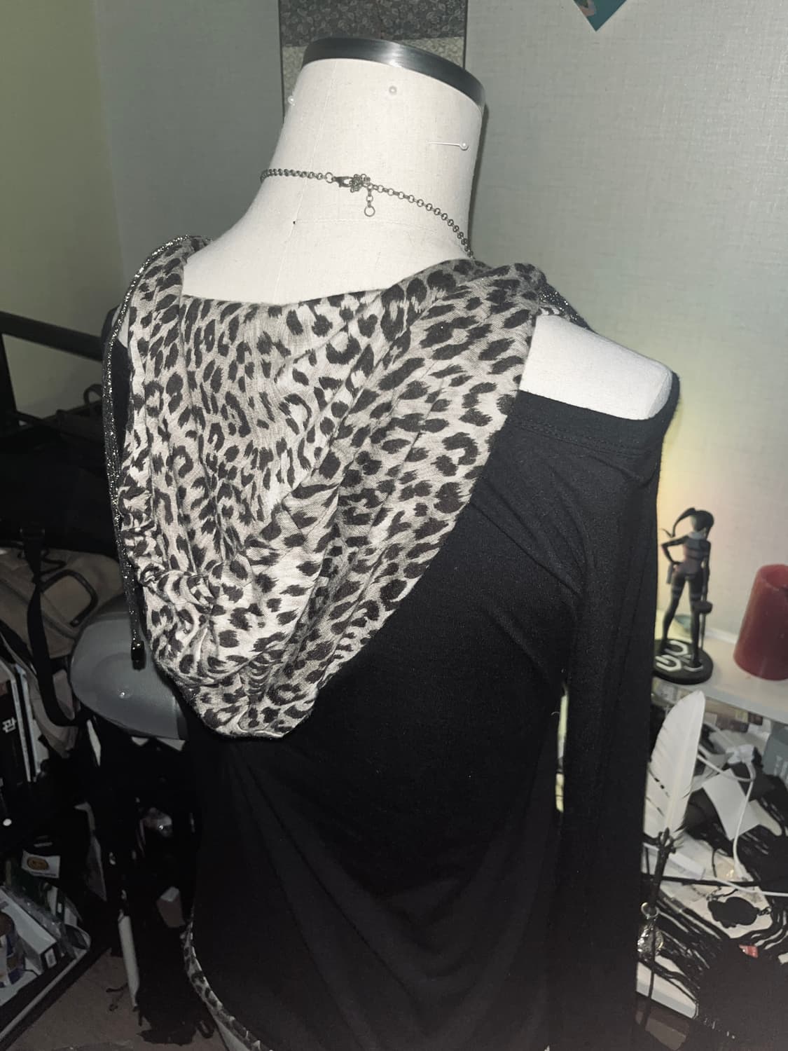 갸루 레오파드 오프숄더 후드 상품이미지4