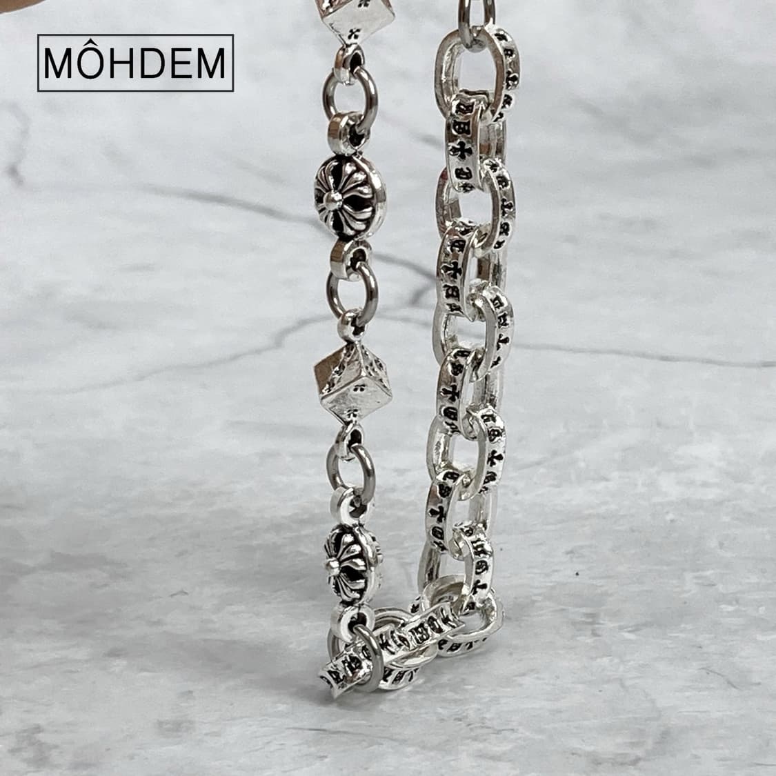 [Unisex] 하프&하프 크롬 실버 체인팔찌 상품이미지4