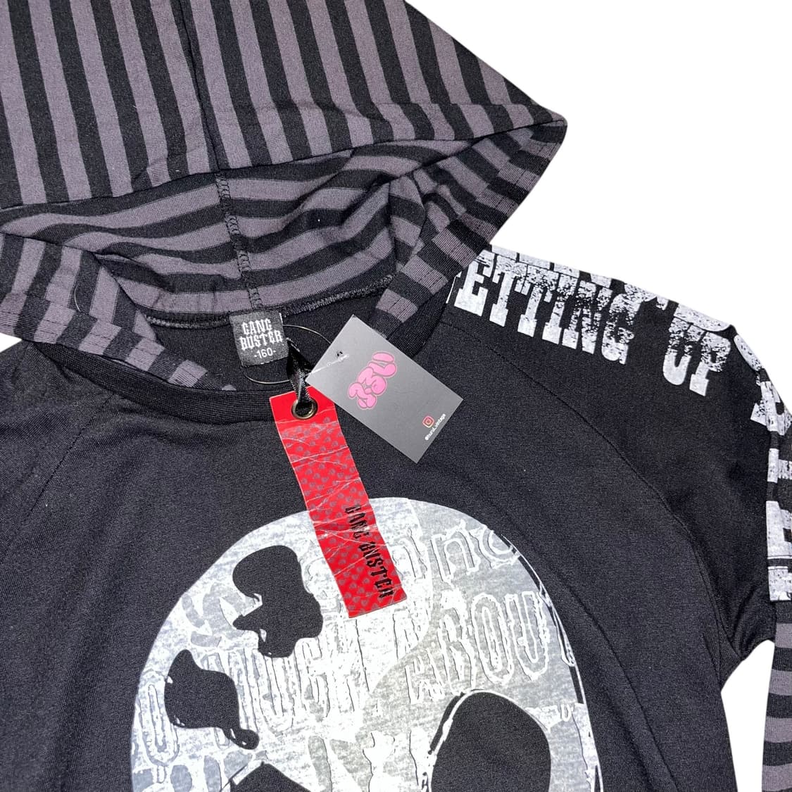 해골프린팅 스트라이프 후드 레이어드 긴팔티 펑크y2k 상품이미지2