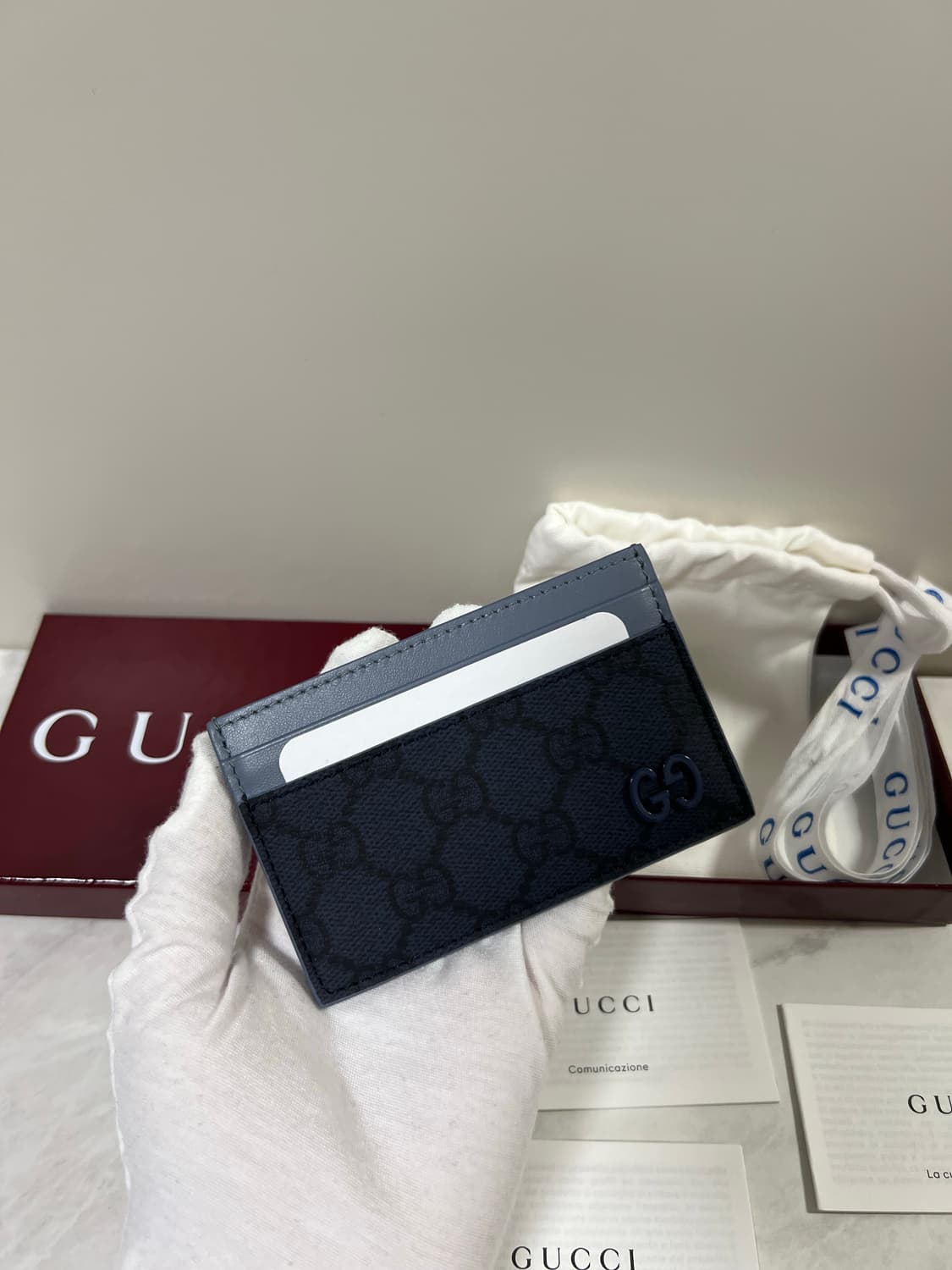 [새상품] 구찌 더스티 블루 트리밍 GG 카드지갑 상품이미지1