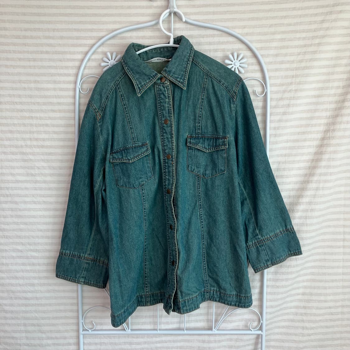 빈티지 블루 데님 버튼 셔츠 y2k 스트릿 갸루 펑키 일본빈티지658 f 상품이미지1