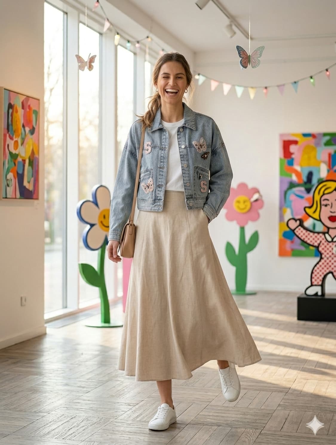 사틴 와펜 자수 데님자켓 55(FREE) | 여유핏 | S211N104A 상품이미지1