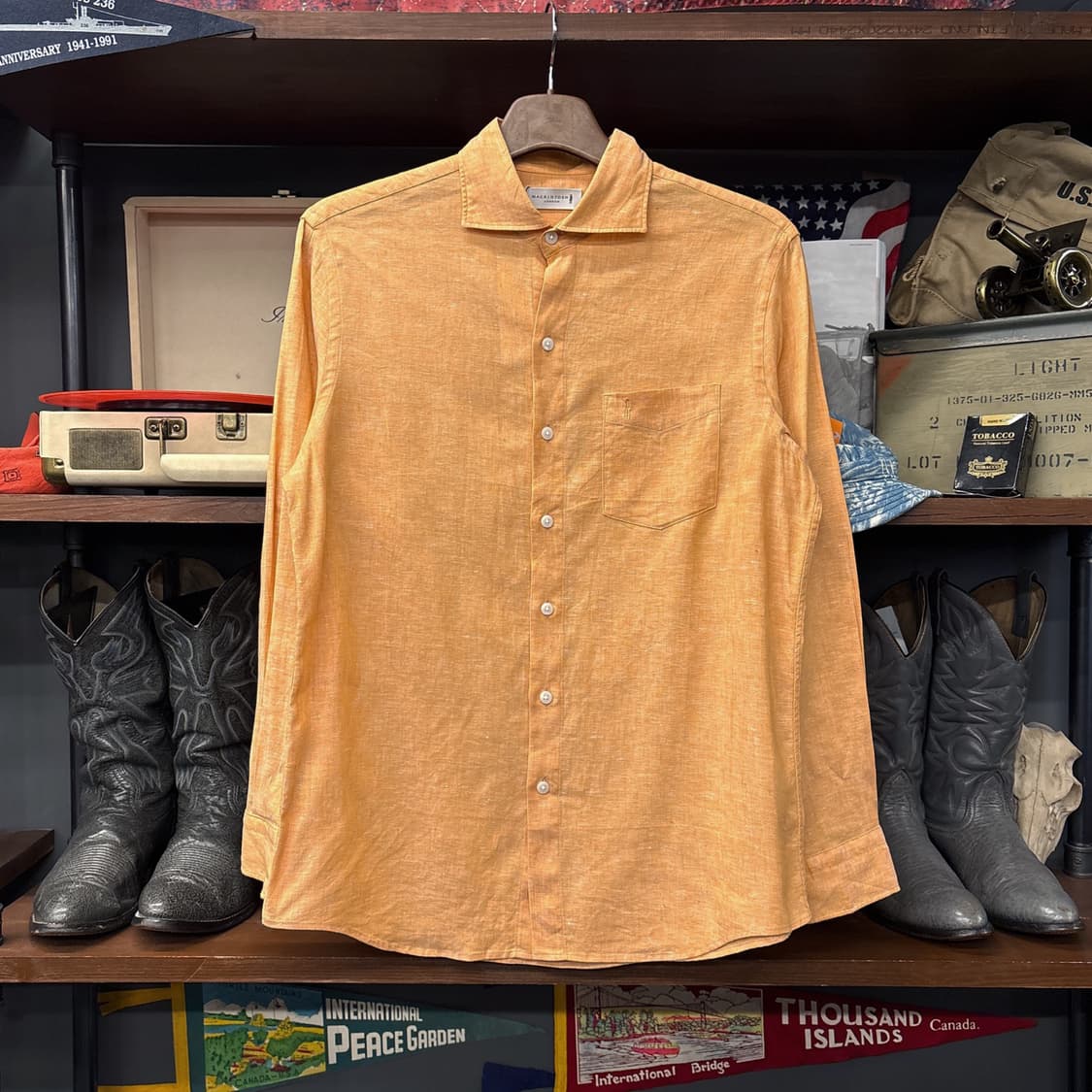 매킨토시 런던 와이드 스프레드 카라 나폴리탄 린넨 셔츠 N1086 상품이미지1