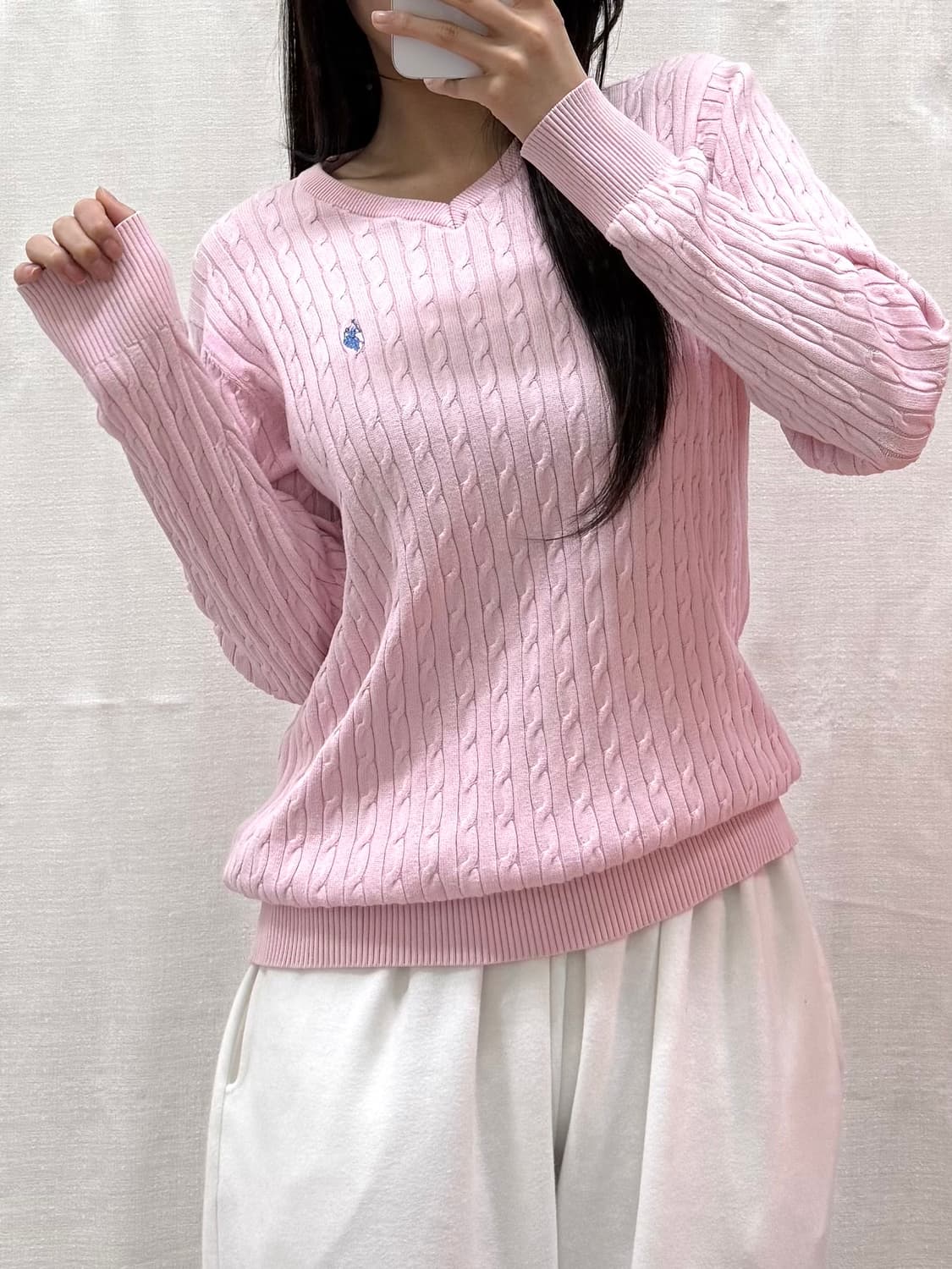 폴로아센 핑크 꽈배기니트 상품이미지1