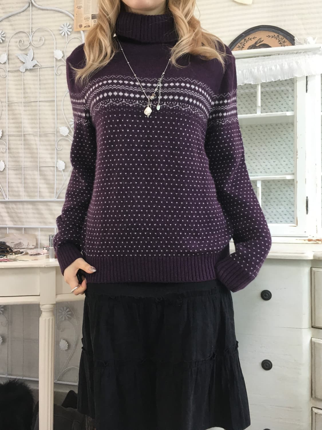 일본빈티지 퍼플 노르딕 풀오버 니트 상품이미지1