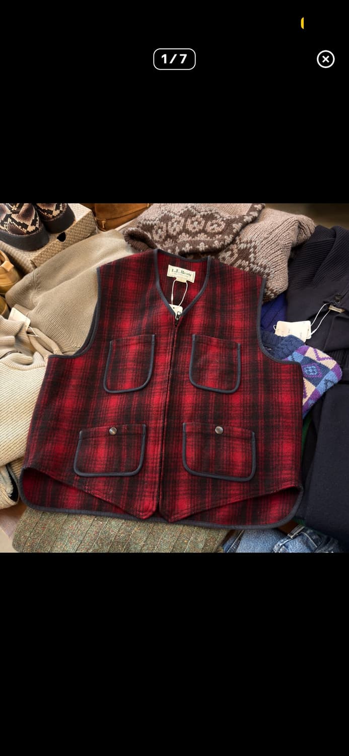 M) 90‘s  엘엘빈 헌팅 울 베스트 조끼 버팔로 체크 상품이미지1