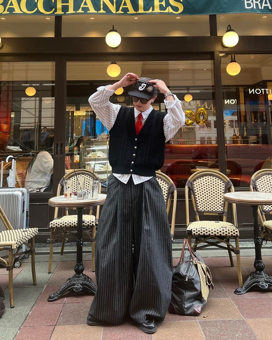 pushpush 스트라이프팬츠 블랙 상품이미지1