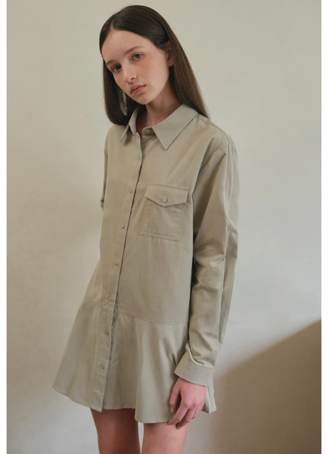 아우어노스텔지아 Sepia shirts mini dress_Beige 상품이미지2