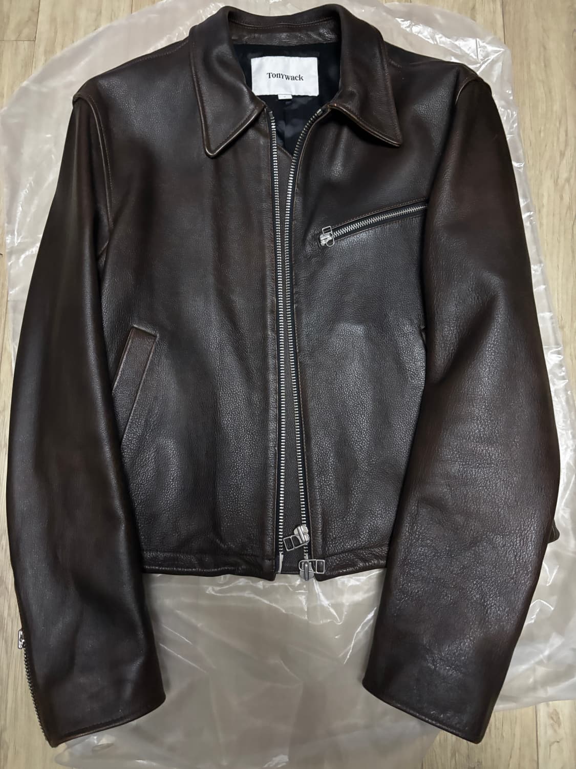 토니웩 크롭 레더 자켓 브라운 상품이미지2