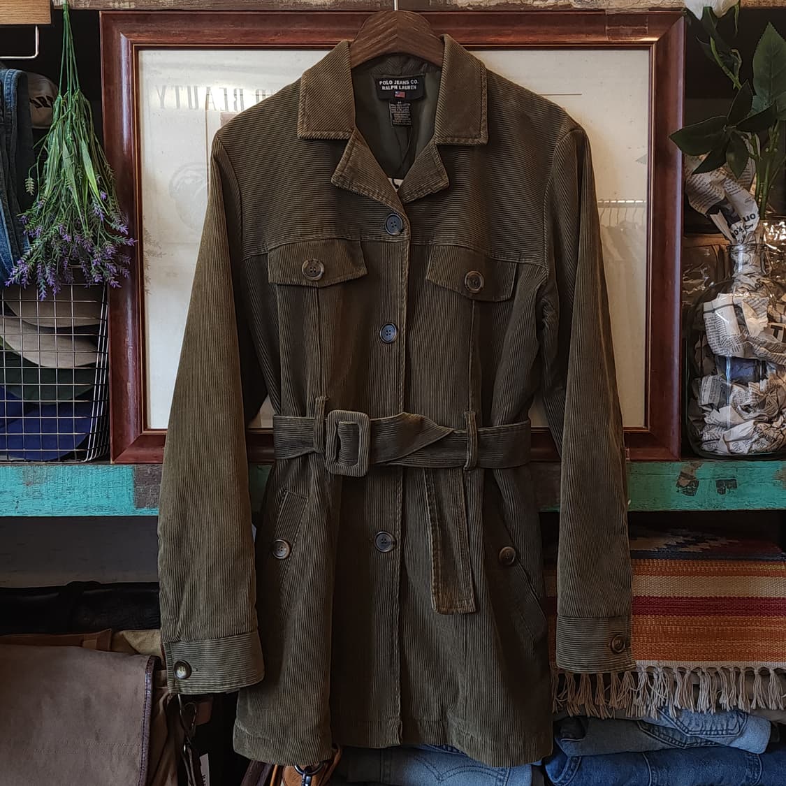 00년대 폴로 진스 여성용 벨티드 디테일 코듀로이 사파리 자켓 M 상품이미지1