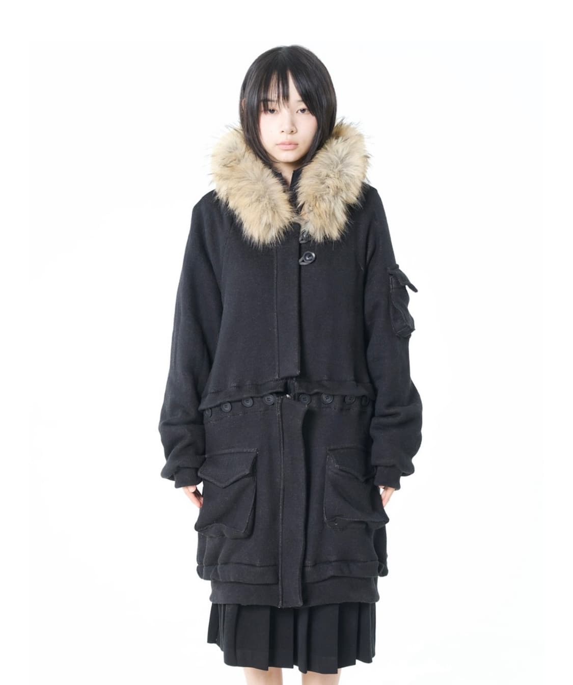 오스하이 투웨이 퍼 후드집업 빈티지 블랙 상품이미지1