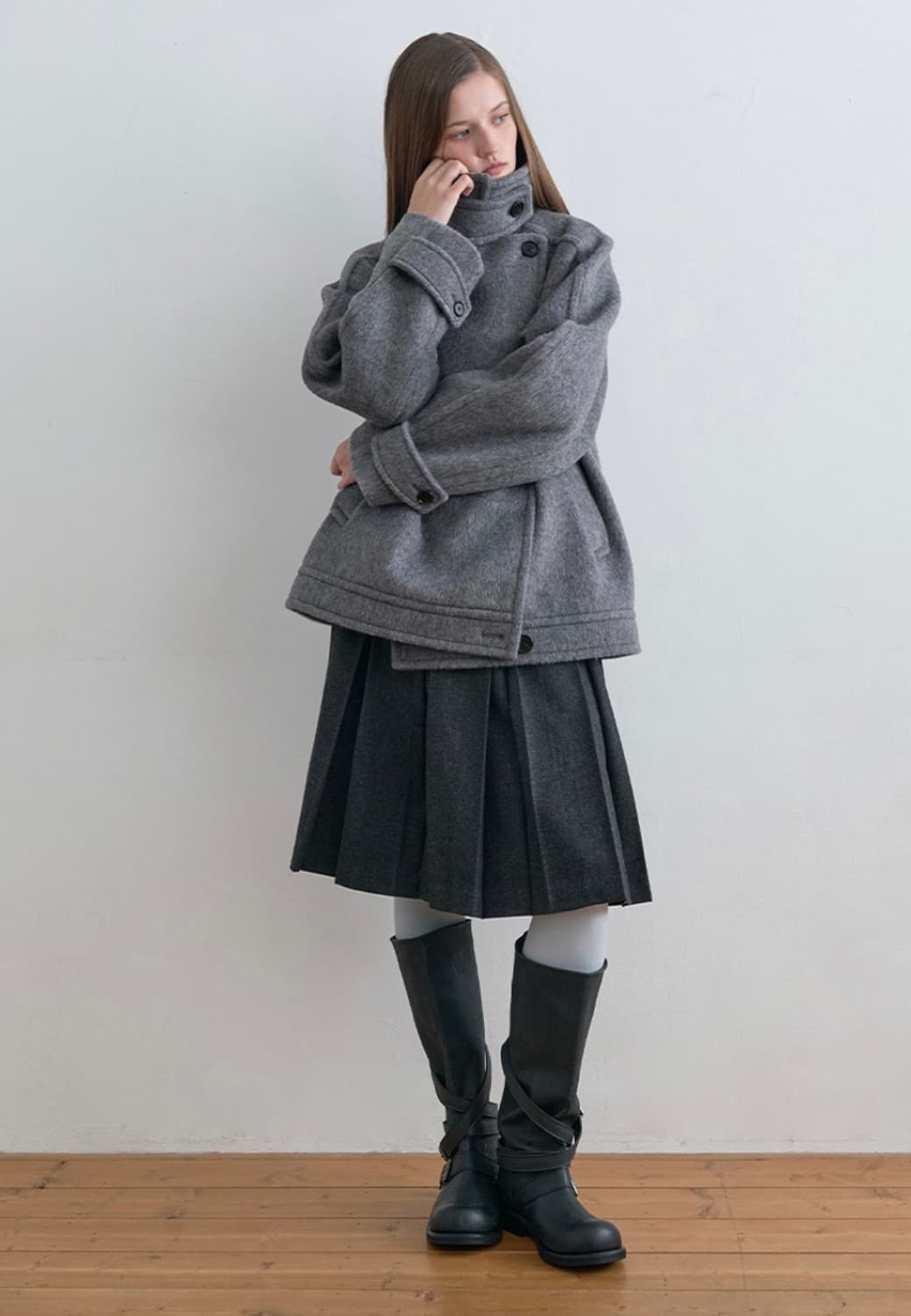 기준 울 하이넥 하프 코트 상품이미지3