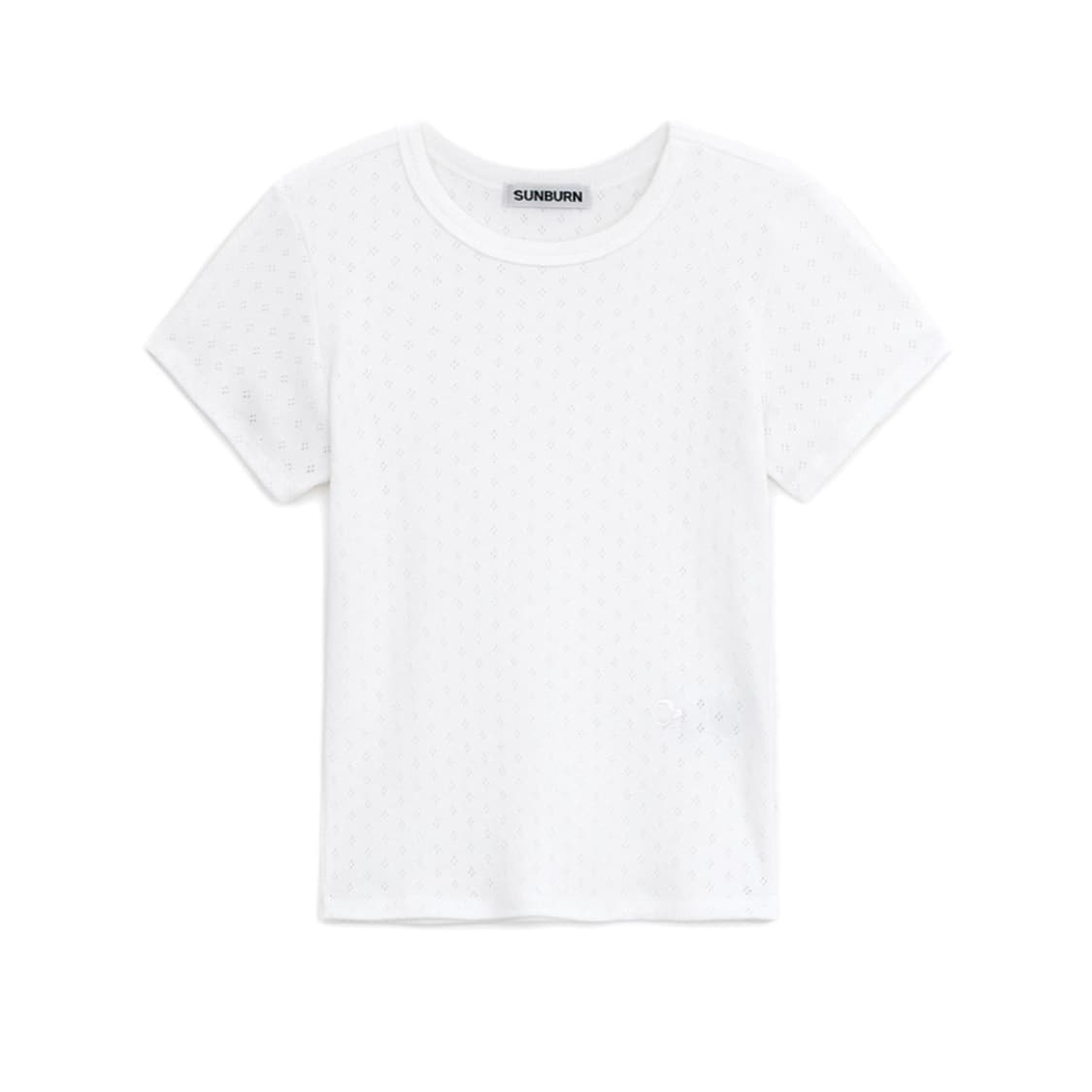 썬번프로젝트 베이직 티셔츠 화이트 펀칭 닝닝 착용 상품이미지2