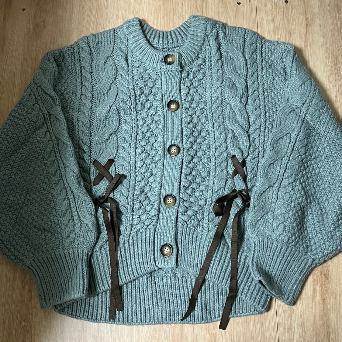 빈티지 다크민트 발레코어 리본 커스텀 가디건 상품이미지1