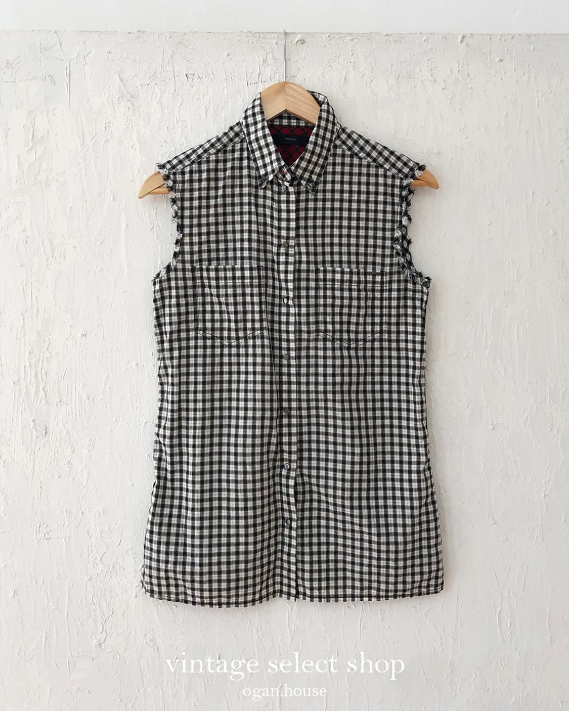 vintage DIESEL check cut-off shirts 상품이미지1