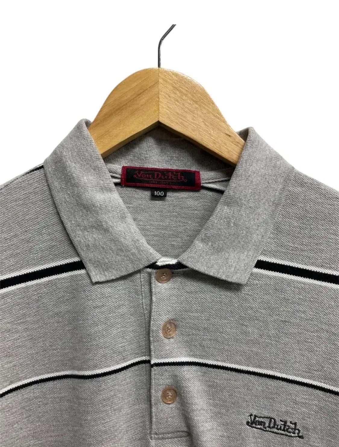 본더치 Von Dutch 그레이 스트라이프 카라 티셔츠 L 상품이미지4