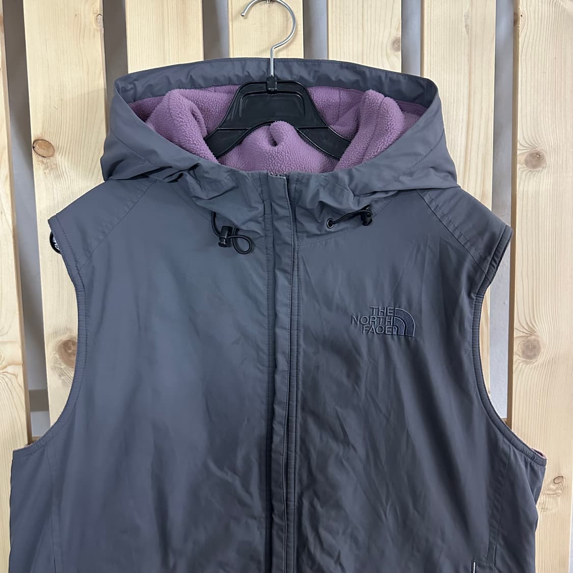 (M) 노스페이스 그레이 퍼플 바람막이 후드 베스트 조끼 상품이미지4