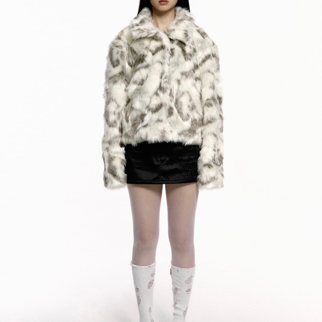 러프넥 스포티드 페이크 퍼 코트 퍼 자켓 S 상품이미지3