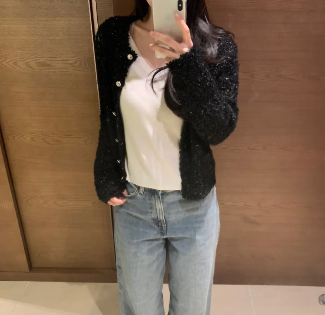 유솝 몰튼 트위드 가디건 블랙 상품이미지6