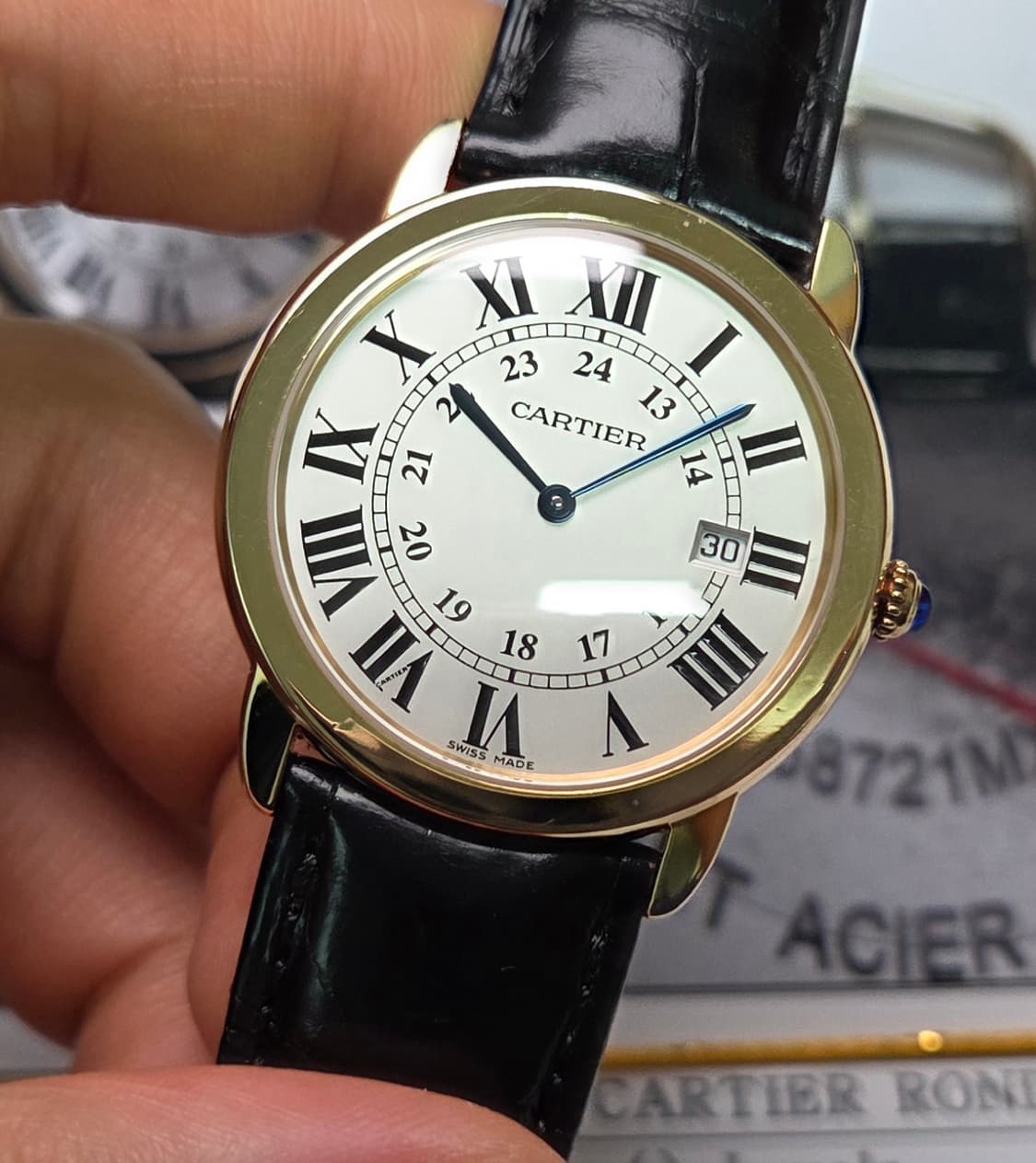 까르띠에 롱드솔로 18K올금통 실버로만판 36mm 쿼츠 (감정서 포함) 상품이미지4