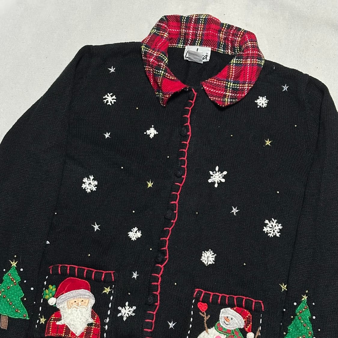 L VTG 크리스마스 자수 블랙 가디건 상품이미지1