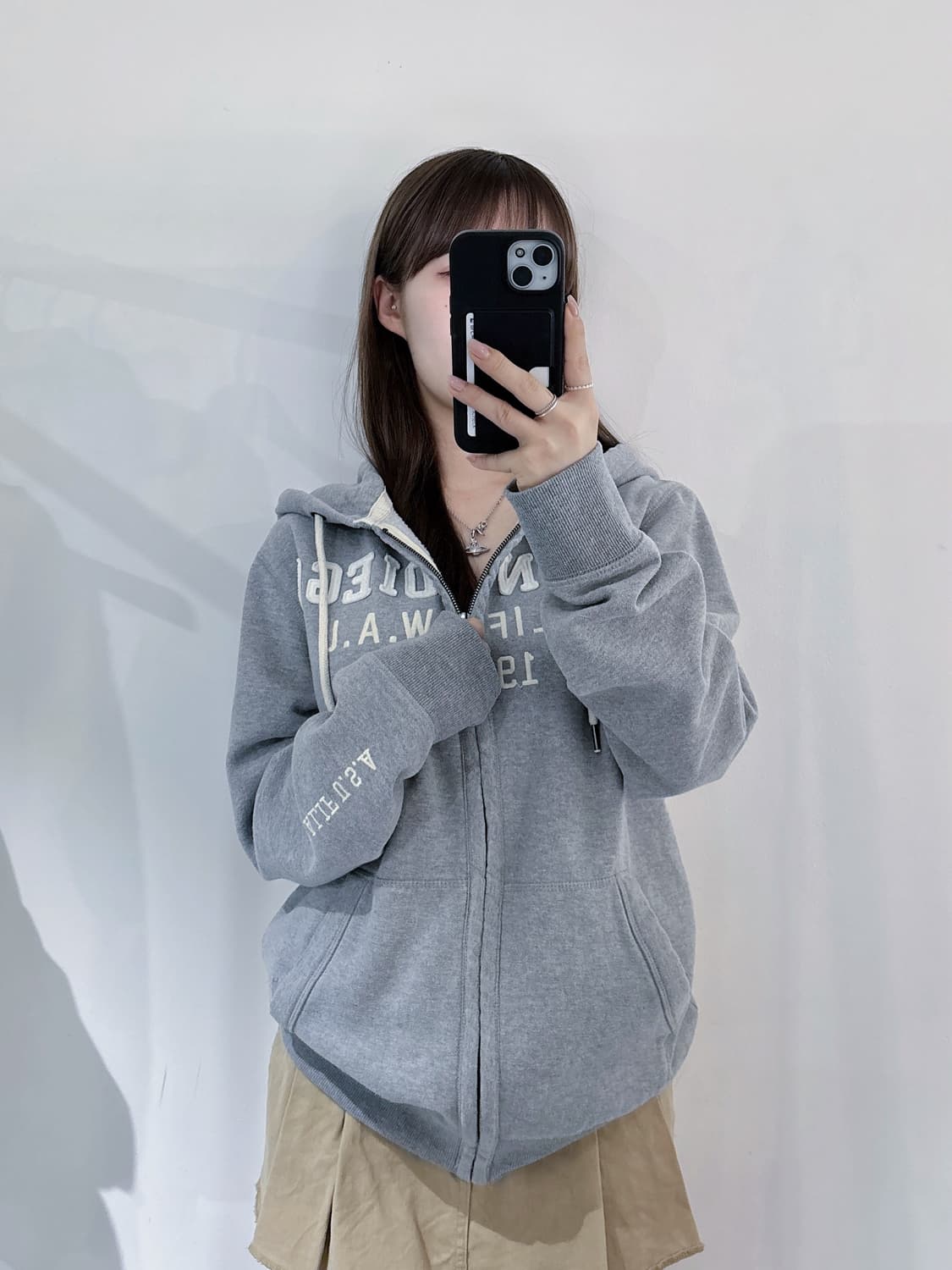후아유 그레이 빅로고 후드집업 상품이미지1