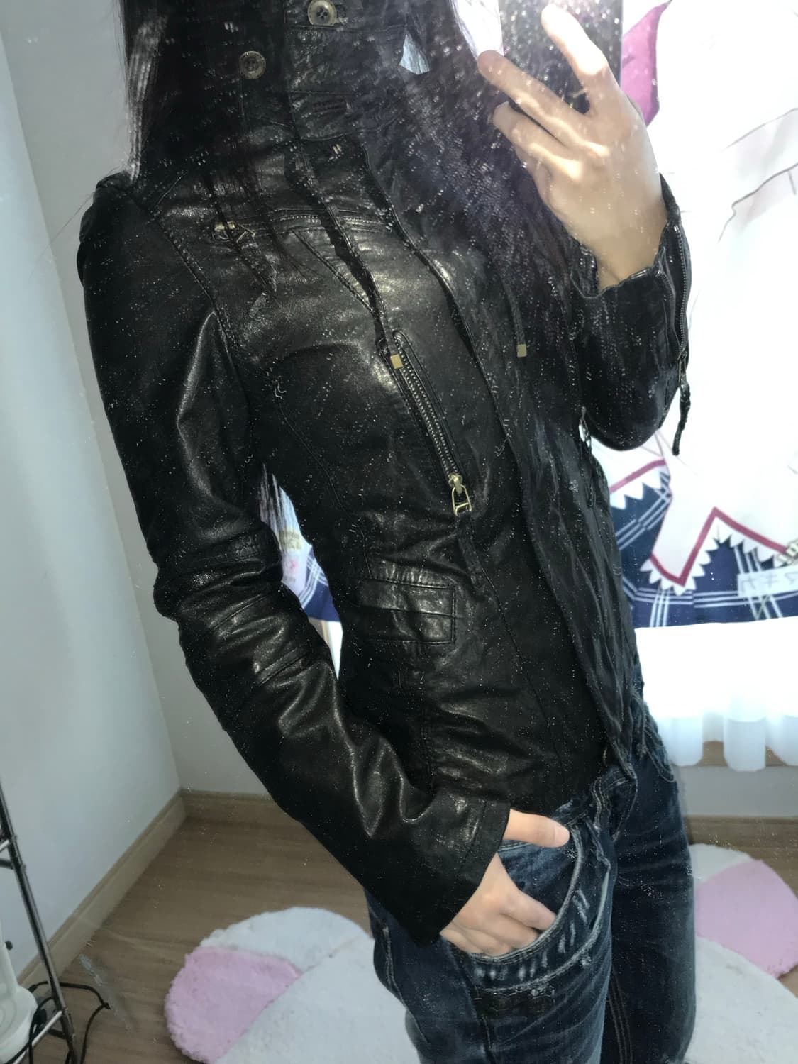 릭맛 양가죽 하이넥 레더자켓 상품이미지3