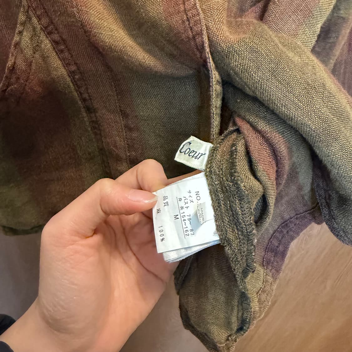 빈티지 린넨 자켓 체크 패턴 7부 슬리브 디테일 카키 브라운 상품이미지5