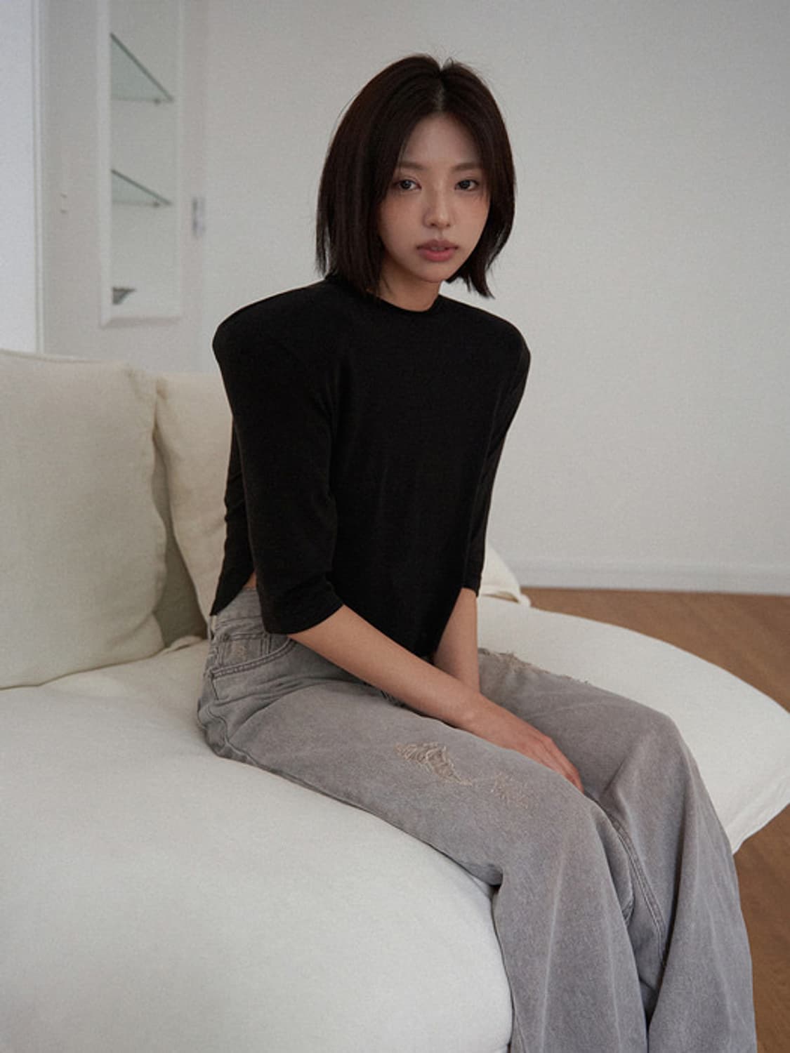 랑거 코튼 플레어 데님 진 그레이 M 상품이미지2