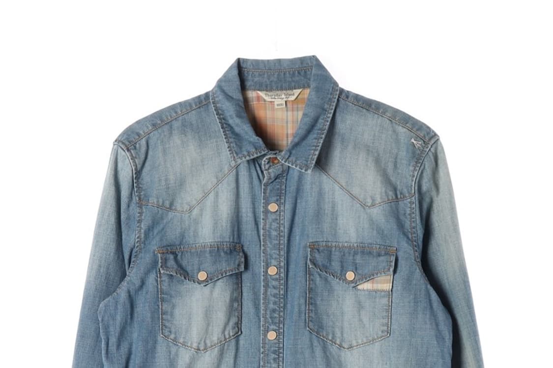 써스데이아일랜드 빈티지 디스트로이드 데님 셔츠 XL 상품이미지3