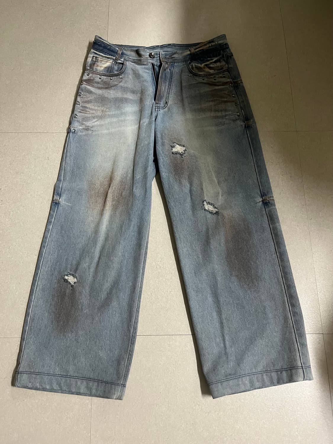 [M] BLR PUNCHED DIRTY WIDE DENIM PANTS 상품이미지3