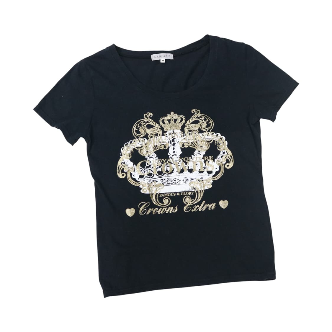 SAM ARIS 샘아리스 빈티지 크라운 골드 프린팅 블랙 반팔 티셔츠 M 상품이미지1