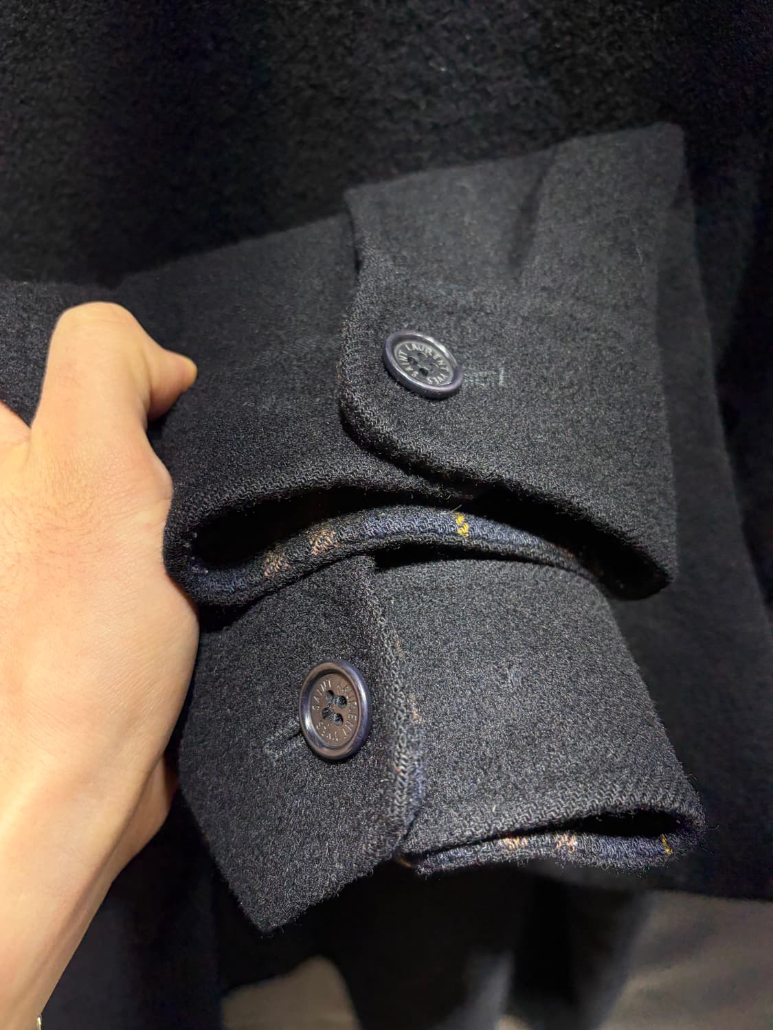 XL YSL 입생로랑 포켓 심볼로고 체크카라 울 싱글코트 상품이미지7