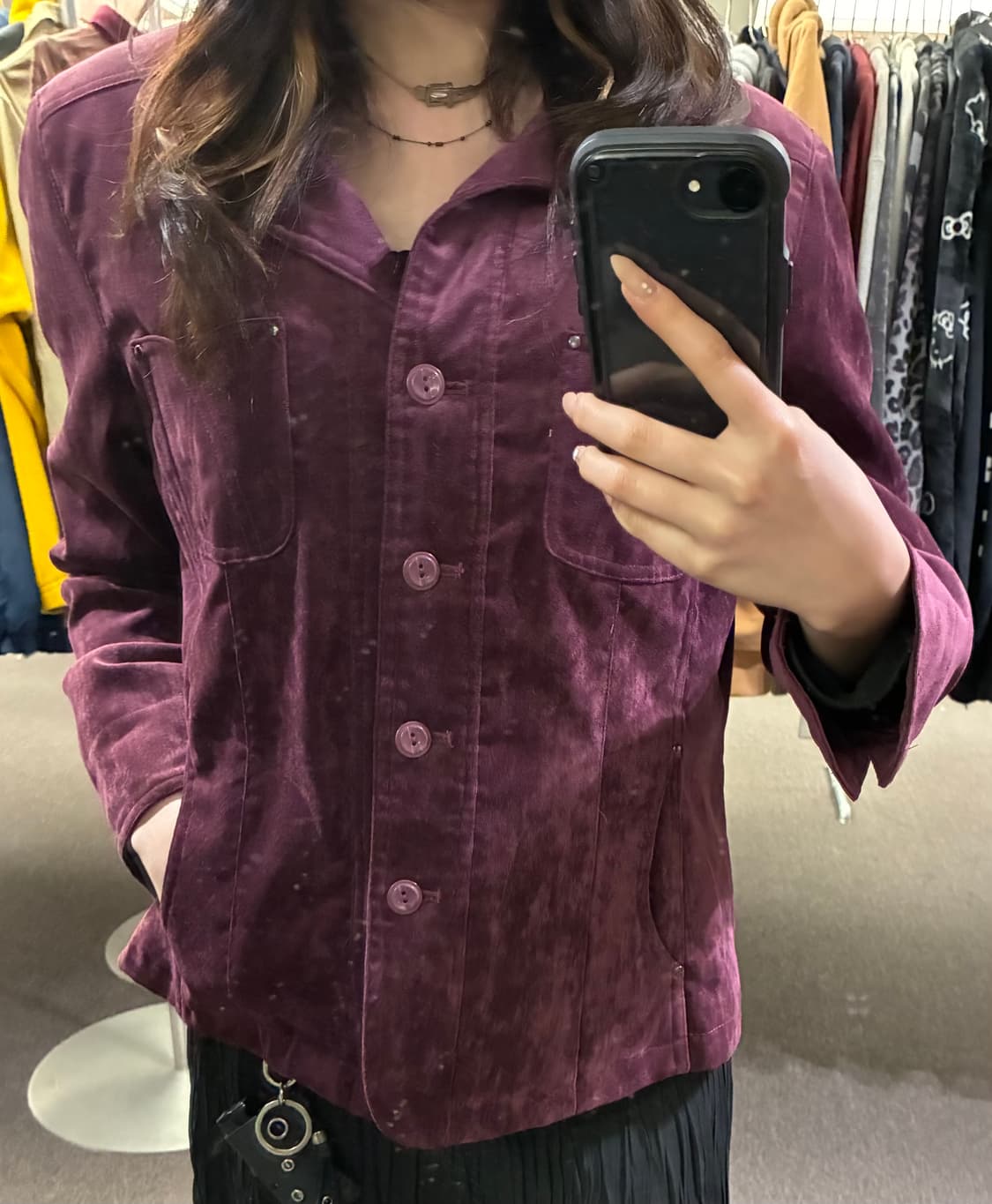 L)Japanese vintage 여성 벨벳 버건디 자켓 상품이미지2