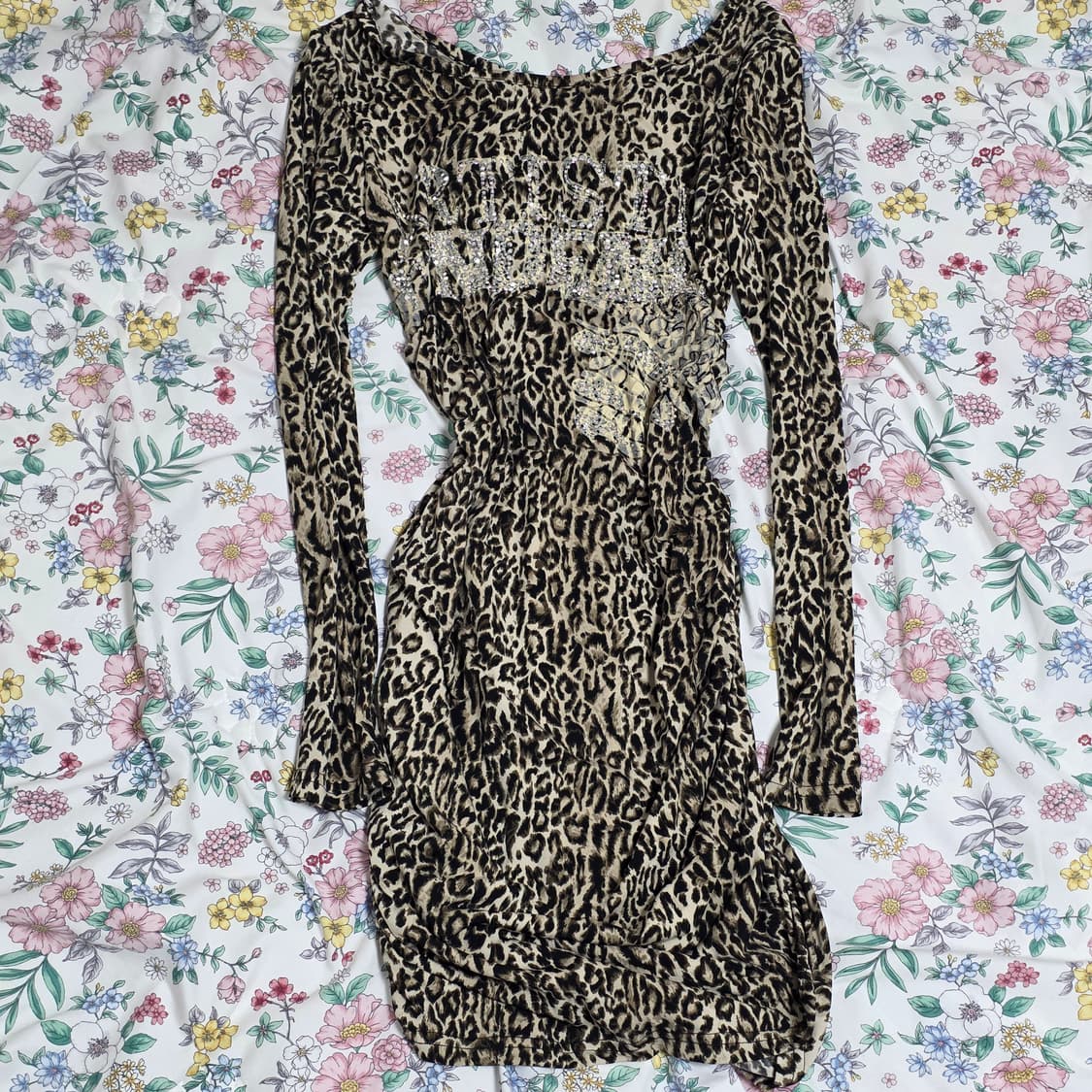 빈티지)오네갸루 호피레오파드 큐빅 셔링 히스테릭고스펑크 섹시롱슬리브원피스 상품이미지4