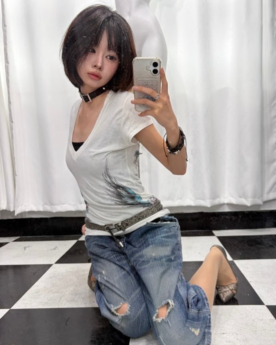 🎸화이트 날개 프린팅 티셔츠🎸 상품이미지4