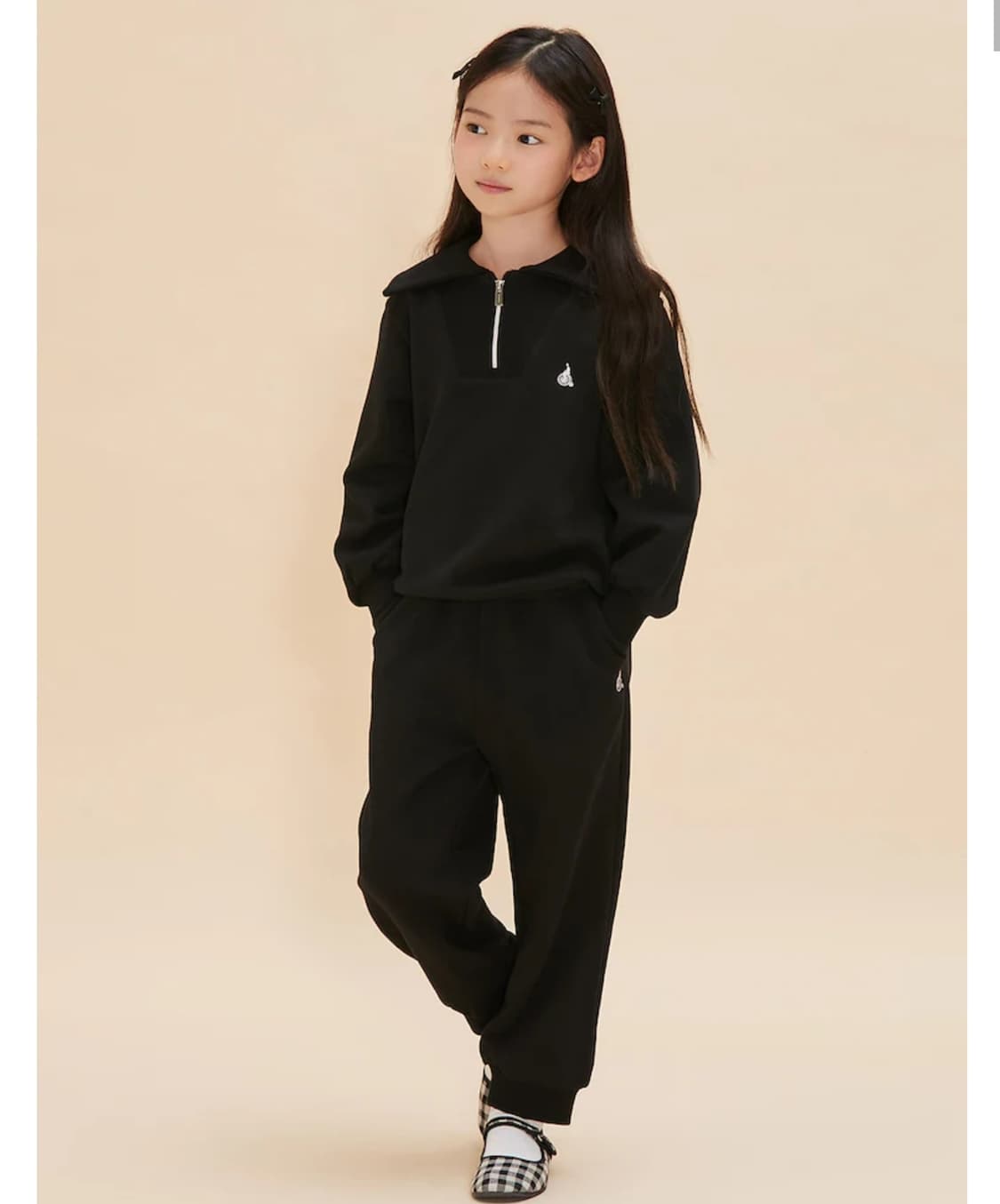 빈폴 키즈 여아용 하이넥 카라 하프집업 스웨트 셔츠 블랙 (140) 상품이미지1