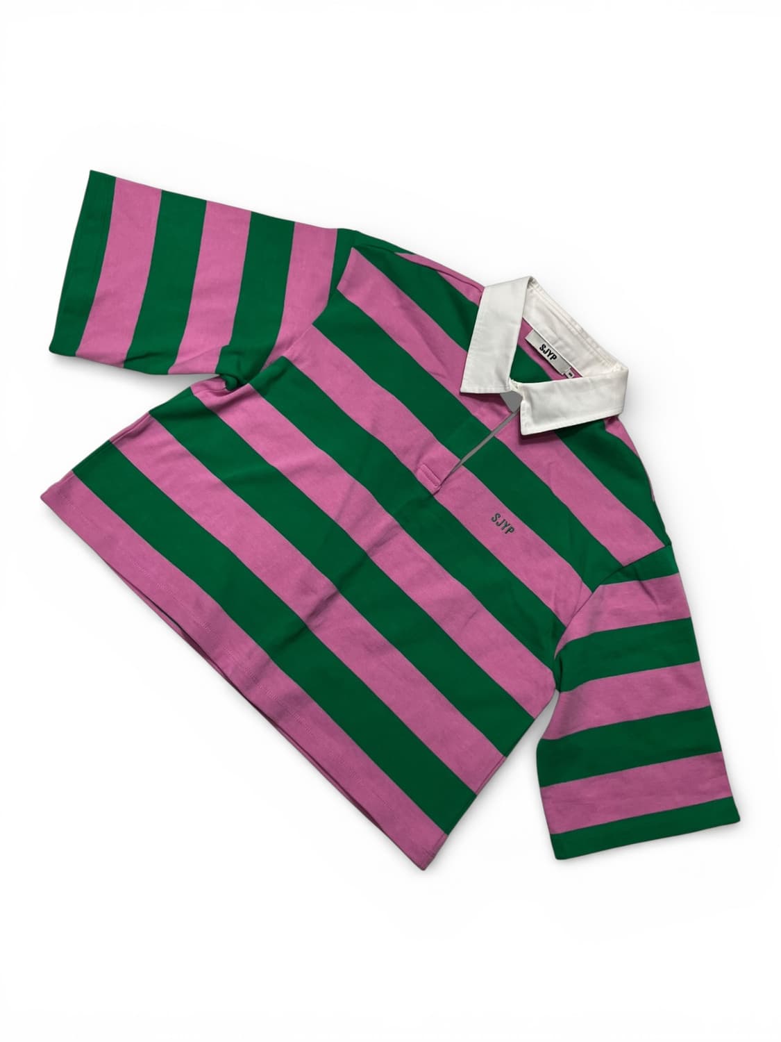 SJYP 핑크 그린 스트라이프 럭비티 M 상품이미지3