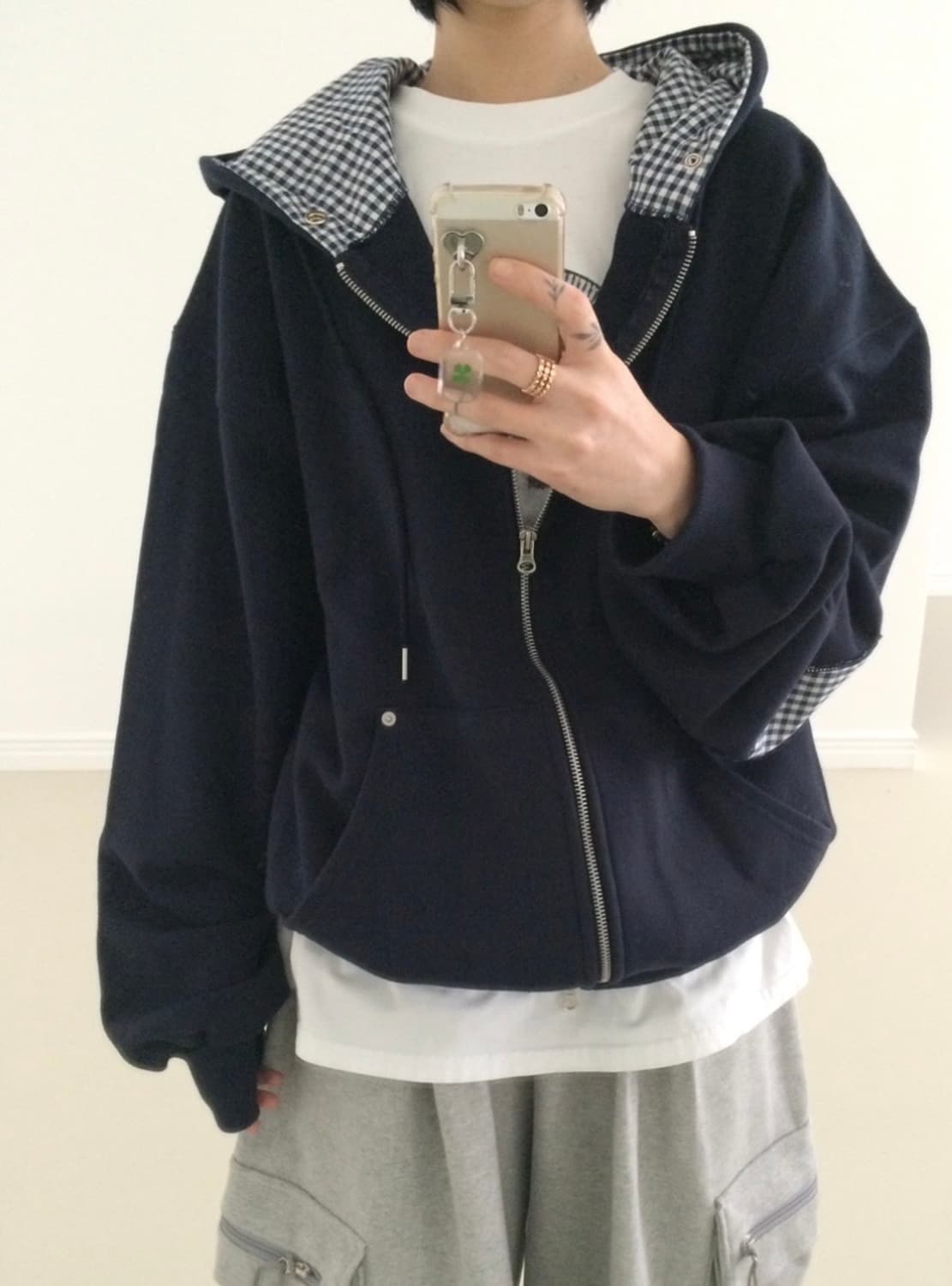 쿠미 엘보 패치 후드집업 Navy 상품이미지1