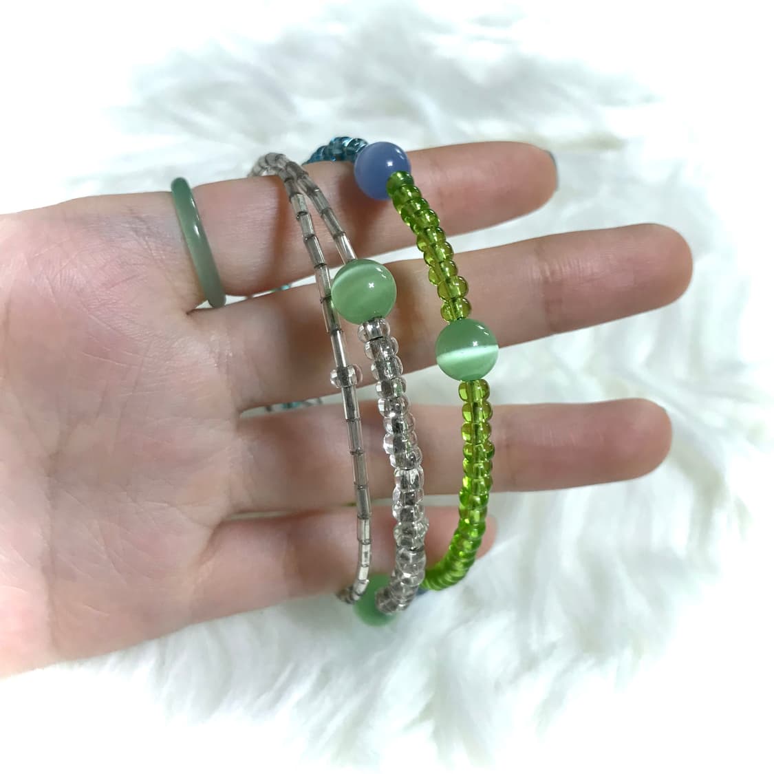 빈티지 레이어드 뱅글 팔찌 캣츠아이 비즈 원석 상품이미지6