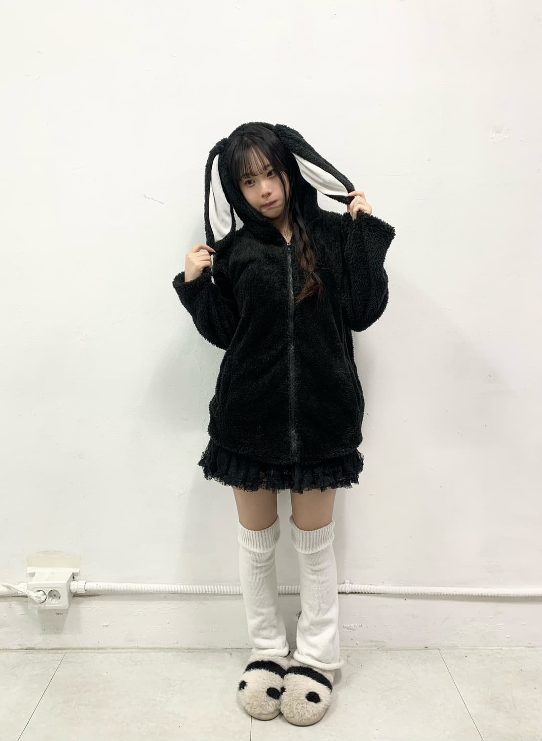 블랙 우사미미 폭닥 후드집업 상품이미지2